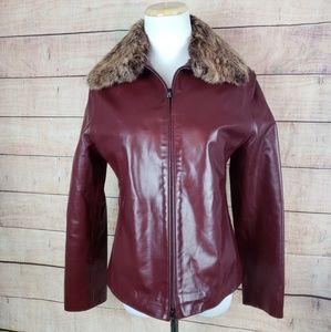 Vintage De Rosa Italian Leather Jacket Fur Collar